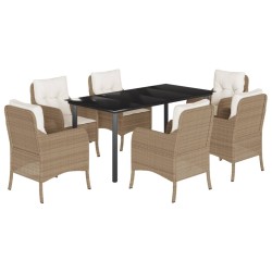 vidaXL Set comedor de jardín 7 pzas con cojines ratán sintético beige