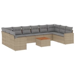 vidaXL Set de sofás de jardín 11pzas con cojines ratán sintético beige