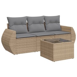 vidaXL Juego de sofás jardín con cojines 4 pzas ratán sintético beige