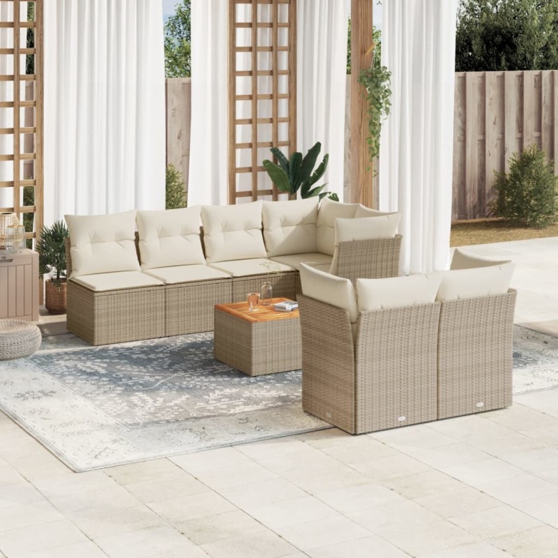 vidaXL Juego de sofás de jardín con cojines beige 8 pzas ratán PE vidaXL Juego de sofás de jardín con cojines beige 8 pzas ratán PE
