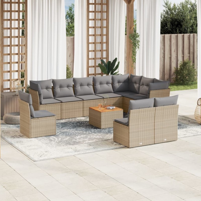 vidaXL Set de sofás de jardín 11pzas con cojines ratán sintético beige