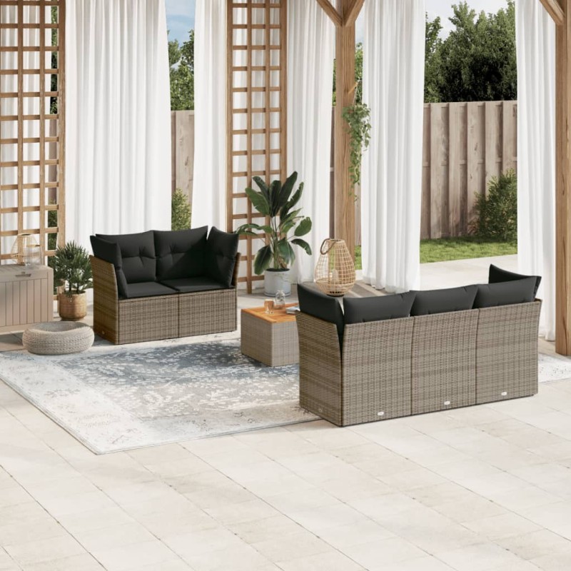 vidaXL Set de muebles de jardín 6 pzas y cojines ratán sintético gris vidaXL Set de muebles de jardín 6 pzas y cojines ratán sintético gris