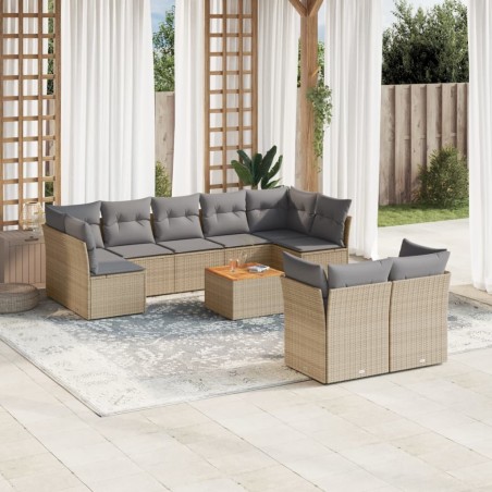 vidaXL Juego de sofás jardín con cojines beige 10 pzas ratán sintético