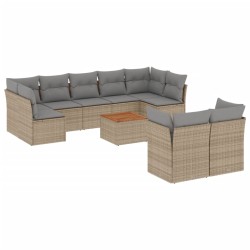 vidaXL Juego de sofás jardín con cojines beige 10 pzas ratán sintético