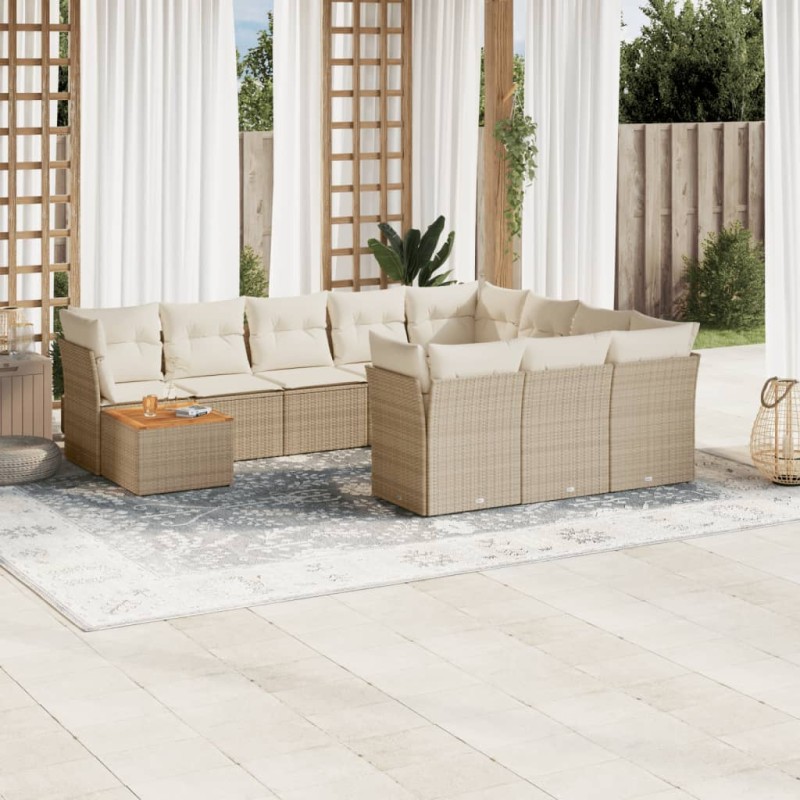 vidaXL Set de sofás de jardín 11pzas con cojines ratán sintético beige vidaXL Set de sofás de jardín 11pzas con cojines ratán sintético beige