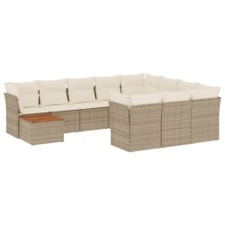 vidaXL Set de sofás de jardín 11pzas con cojines ratán sintético beige
