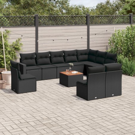vidaXL Set de sofás de jardín 11 pzas y cojines ratán sintético negro