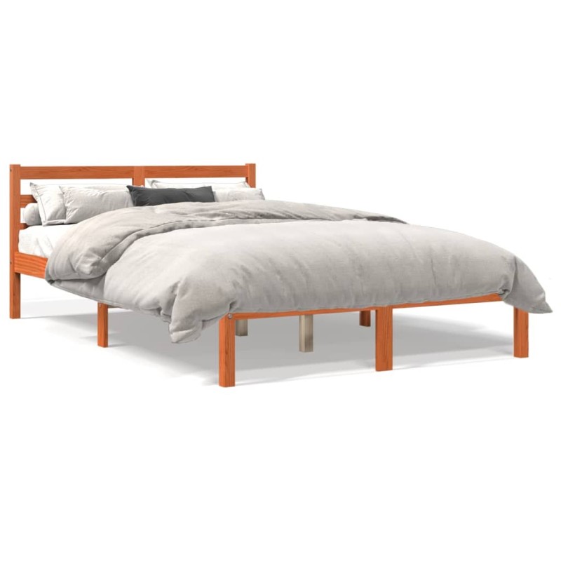 vidaXL Estructura de cama madera maciza pino marrón cera 140x200 cm vidaXL Estructura de cama madera maciza pino marrón cera 140x200 cm
