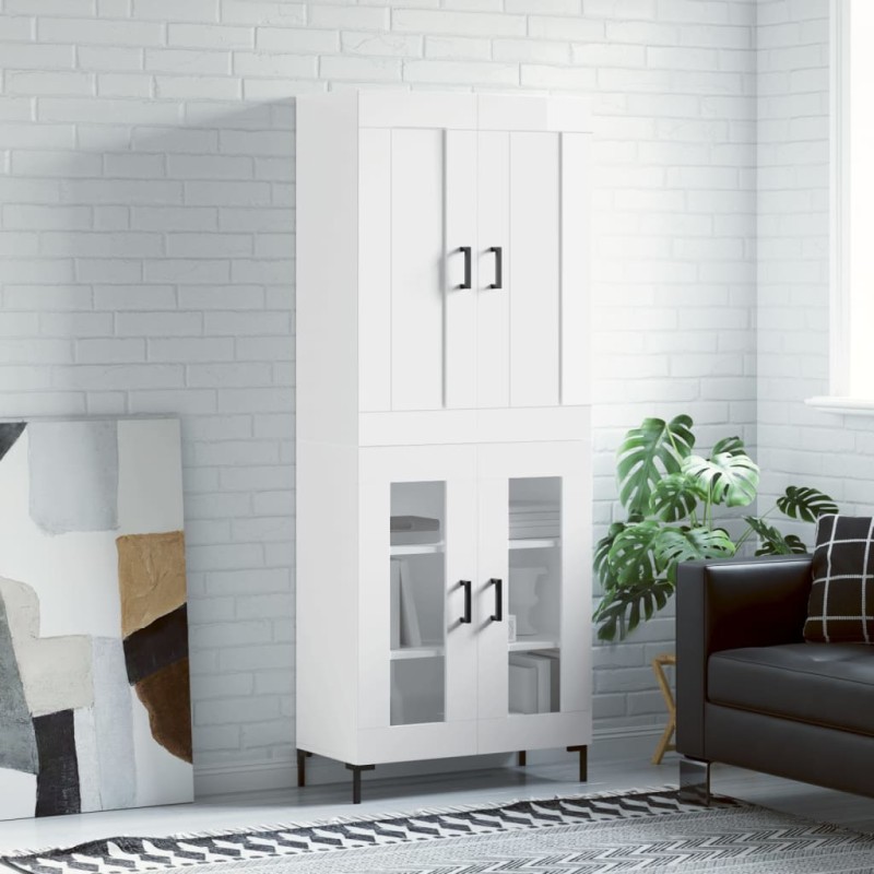 vidaXL Aparador alto madera contrachapada blanco brillo 69,5x34x180 cm vidaXL Aparador alto madera contrachapada blanco brillo 69,5x34x180 cm