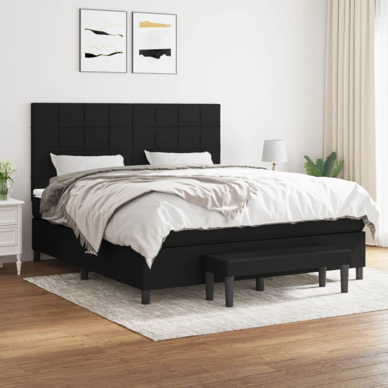 vidaXL Cama box spring con colchón tela negro 180x200 cm