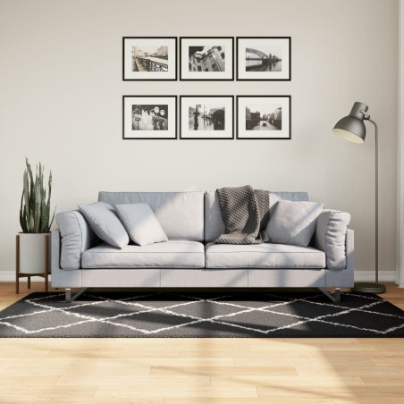 vidaXL Alfombra de pelo largo moderna negro y crema 100x200 cm