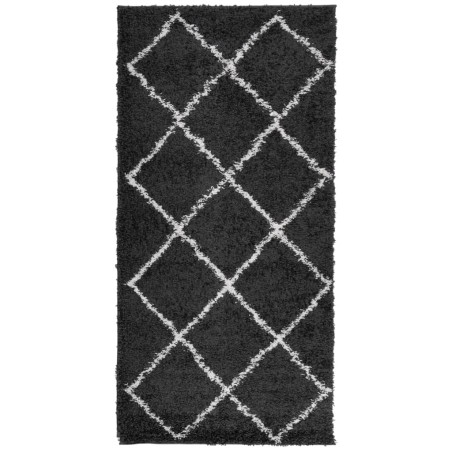 vidaXL Alfombra de pelo largo moderna negro y crema 100x200 cm