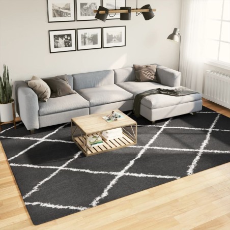 vidaXL Alfombra de pelo largo moderna negro y crema 240x340 cm
