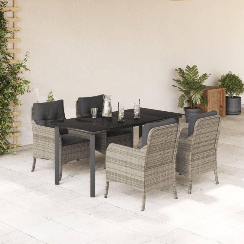 vidaXL Set comedor de jardín 5 pzas cojines ratán sintético gris claro vidaXL Set comedor de jardín 5 pzas cojines ratán sintético gris claro