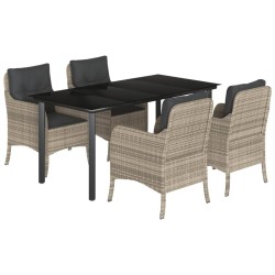 vidaXL Set comedor de jardín 5 pzas cojines ratán sintético gris claro