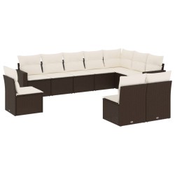 vidaXL Set de sofás de jardín 10 pzas y cojines ratán sintético marrón