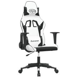 vidaXL Silla gaming de masaje cuero sintético blanco y negro