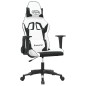 vidaXL Silla gaming de masaje cuero sintético blanco y negro