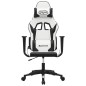 vidaXL Silla gaming de masaje cuero sintético blanco y negro