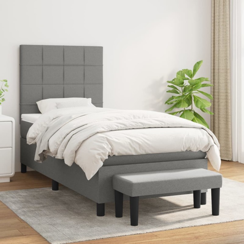 vidaXL Cama box spring con colchón tela gris oscuro 90x190 cm