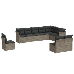 vidaXL Set de sofás de jardín 10 pzas con cojines ratán sintético gris