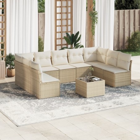 vidaXL Juego de sofás jardín con cojines beige 10 pzas ratán sintético