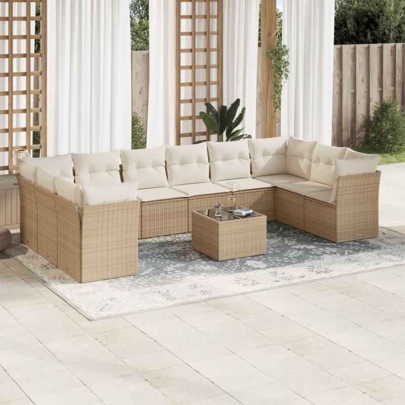vidaXL Set de sofás de jardín 11pzas con cojines ratán sintético beige vidaXL Set de sofás de jardín 11pzas con cojines ratán sintético beige
