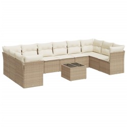 vidaXL Set de sofás de jardín 11pzas con cojines ratán sintético beige