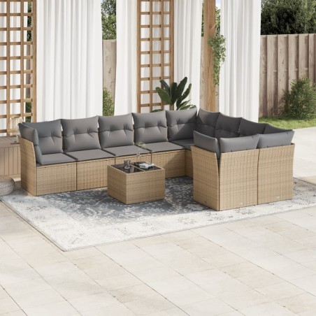 vidaXL Juego de sofás jardín con cojines beige 10 pzas ratán sintético