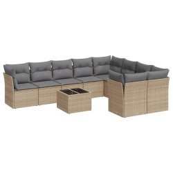 vidaXL Juego de sofás jardín con cojines beige 10 pzas ratán sintético