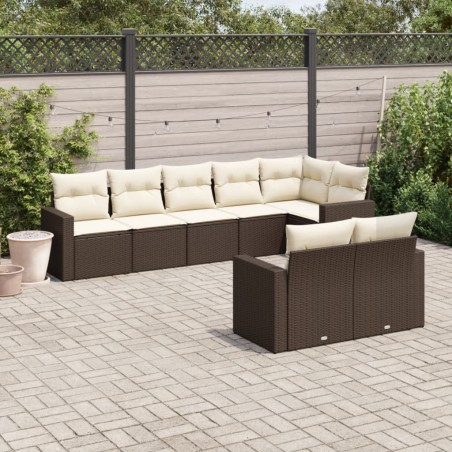 vidaXL Set sofás de jardín 8 piezas y cojines ratán sintético marrón
