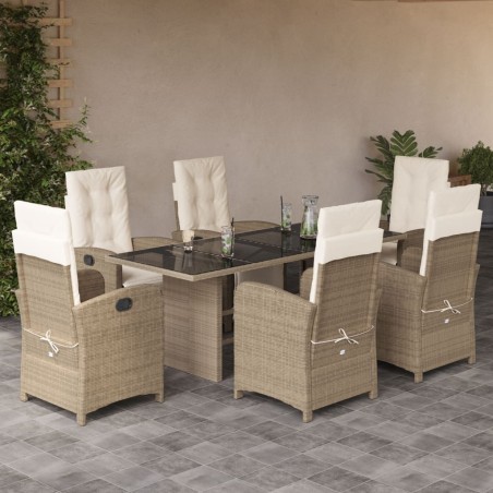 vidaXL Set comedor de jardín 7 pzas con cojines ratán sintético beige