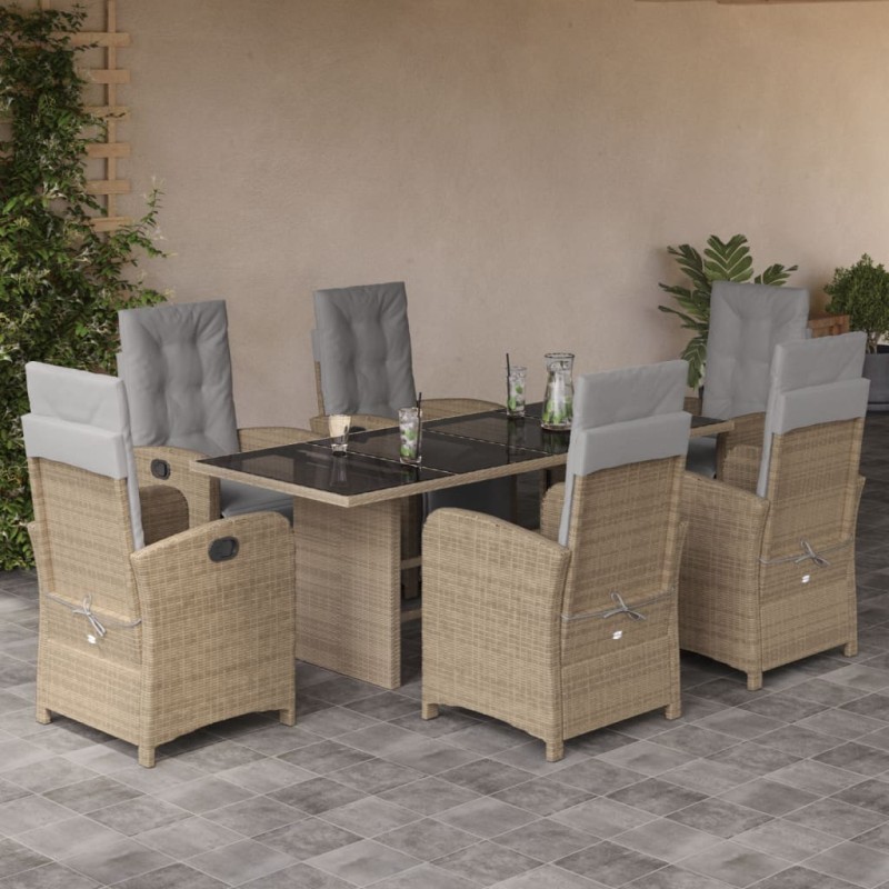vidaXL Set comedor de jardín 7 pzas con cojines ratán sintético beige vidaXL Set comedor de jardín 7 pzas con cojines ratán sintético beige