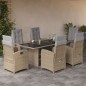 vidaXL Set comedor de jardín 7 pzas con cojines ratán sintético beige vidaXL Set comedor de jardín 7 pzas con cojines ratán sintético beige
