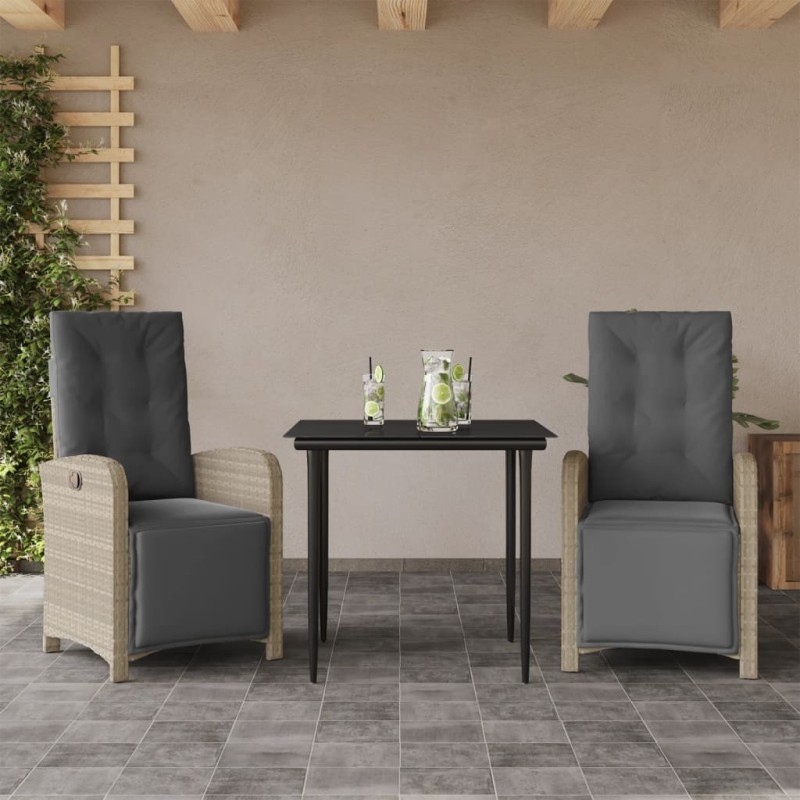 vidaXL Sillas y mesita de jardín 3 piezas ratán sintético cojín gris vidaXL Sillas y mesita de jardín 3 piezas ratán sintético cojín gris