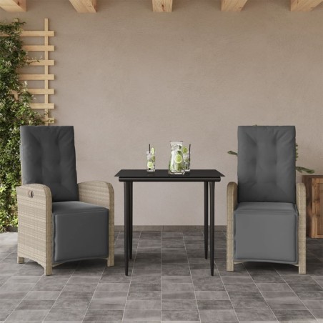 vidaXL Sillas y mesita de jardín 3 piezas ratán sintético cojín gris