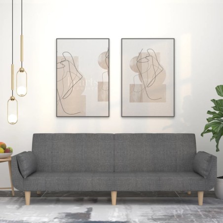 vidaXL Sofá cama de 2 plazas con dos almohadas tela gris claro