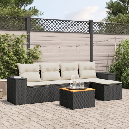 vidaXL Set de sofás de jardín 6 piezas y cojines ratán sintético negro