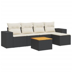 vidaXL Set de sofás de jardín 6 piezas y cojines ratán sintético negro