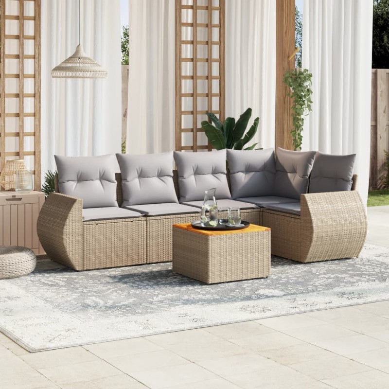 vidaXL Juego de sofás jardín con cojines 6 pzas ratán sintético beige vidaXL Juego de sofás jardín con cojines 6 pzas ratán sintético beige