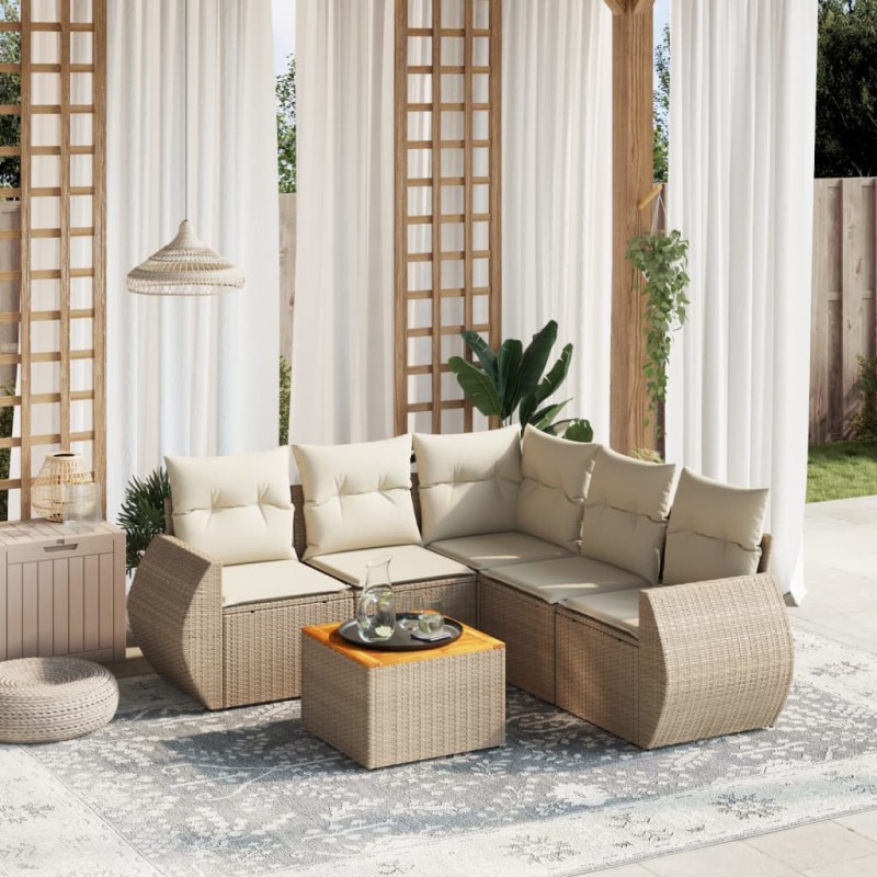 vidaXL Juego de sofás jardín con cojines 6 pzas ratán sintético beige vidaXL Juego de sofás jardín con cojines 6 pzas ratán sintético beige