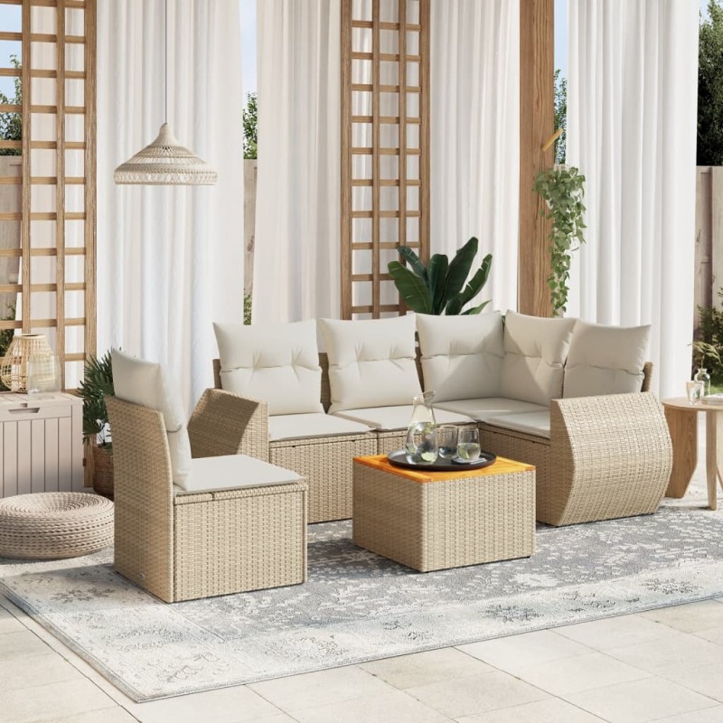 vidaXL Juego de sofás jardín con cojines 6 pzas ratán sintético beige vidaXL Juego de sofás jardín con cojines 6 pzas ratán sintético beige
