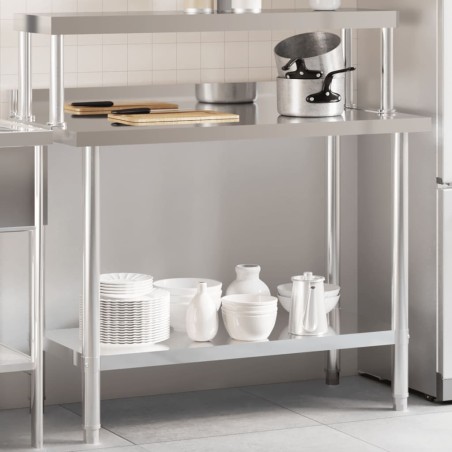 vidaXL Mesa de trabajo para cocina con estante acero inox 110x55x120cm