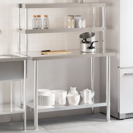 vidaXL Mesa de trabajo para cocina con estante acero inox 110x55x150cm