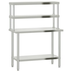 vidaXL Mesa de trabajo para cocina con estante acero inox 110x55x150cm