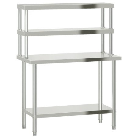 vidaXL Mesa de trabajo para cocina con estante acero inox 110x55x150cm