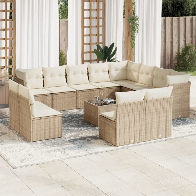 vidaXL Set sofás de jardín con cojines 13 pzas ratán sintético beige vidaXL Set sofás de jardín con cojines 13 pzas ratán sintético beige