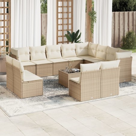 vidaXL Set sofás de jardín con cojines 13 pzas ratán sintético beige