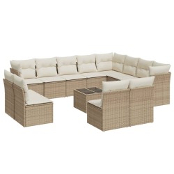 vidaXL Set sofás de jardín con cojines 13 pzas ratán sintético beige