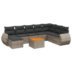 vidaXL Set de muebles de jardín 9 pzas y cojines ratán sintético gris